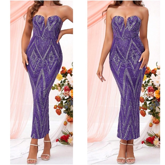 Luxe Sequin Strapless Fitted Sexy Party Bodycon Dress - Picture 4 of 7